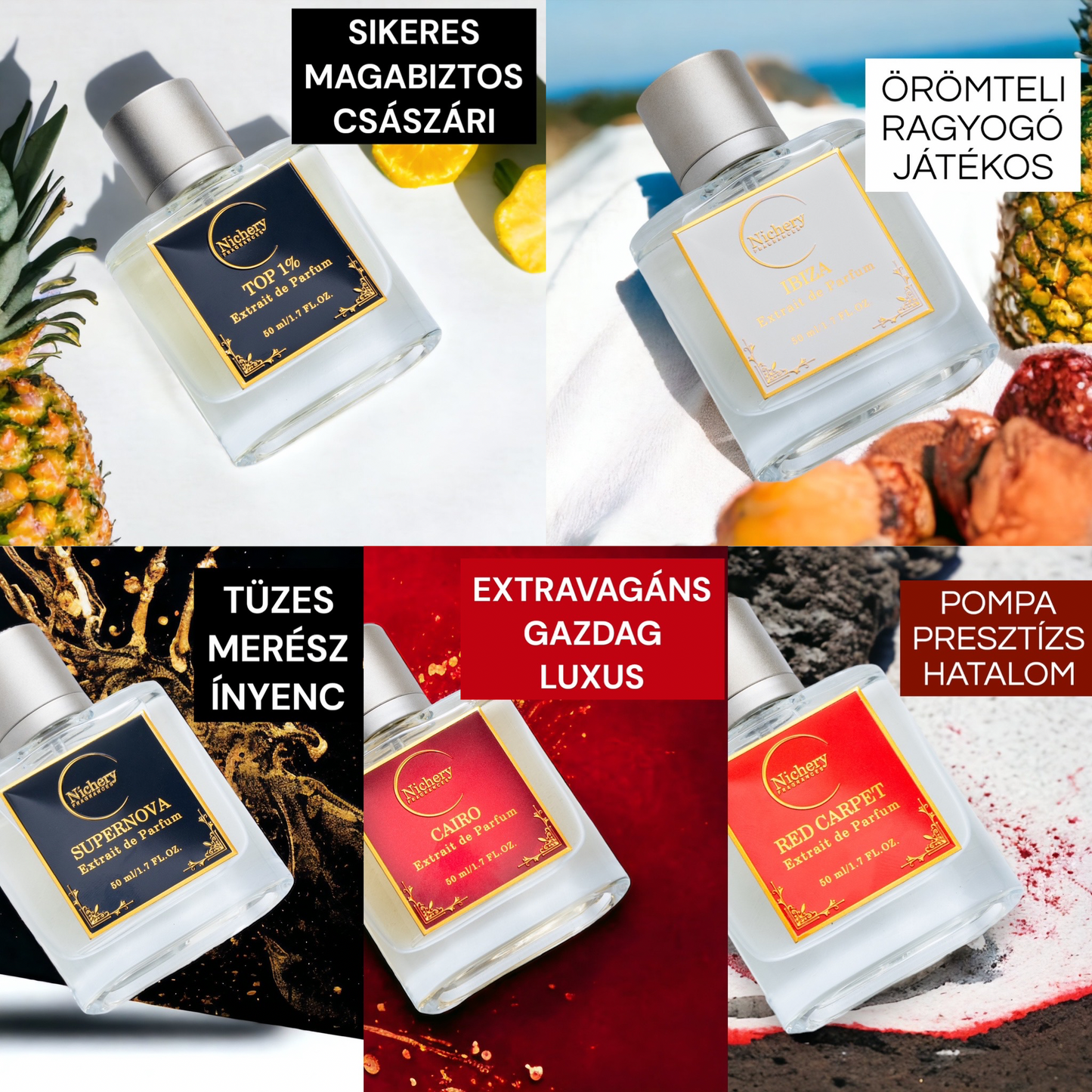 5x5ml Férfi & Unisex csomag: Top 1%-Ibiza-Supernova-Cairo-Red Carpet