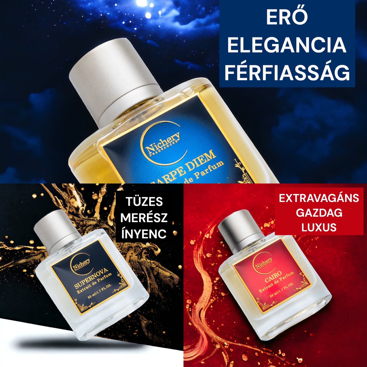 3x50ml Parfüm csomag Férfi & Unisex: Carpe Diem-Supernova-Cairo