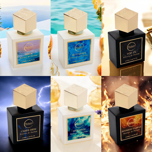 6x2 ml Férfi & Unisex csomag: Ibiza-Botanica-Top 1%-Carpe Diem-Mykonos-Bourbon Vanille