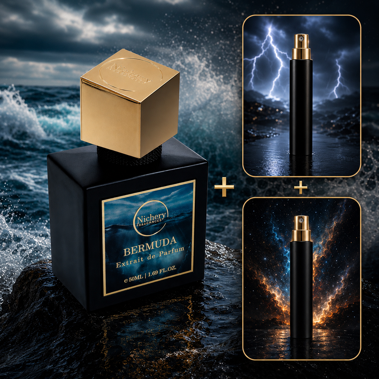 Nichery parfüm csomag férfi: Bermuda 50ml, Carpe Diem 10ml, Supernova 10ml extrait de parfum